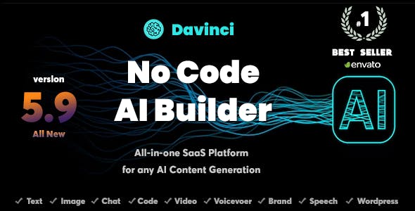 DaVinci AI - OpenAI Content, Text, Image, Voice, Chat, Code, Transcript, and Video Generator as SaaS